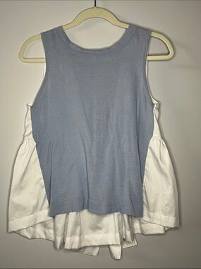 Cortland Park xs women’s white blue nautical cotton linen tank top blouse